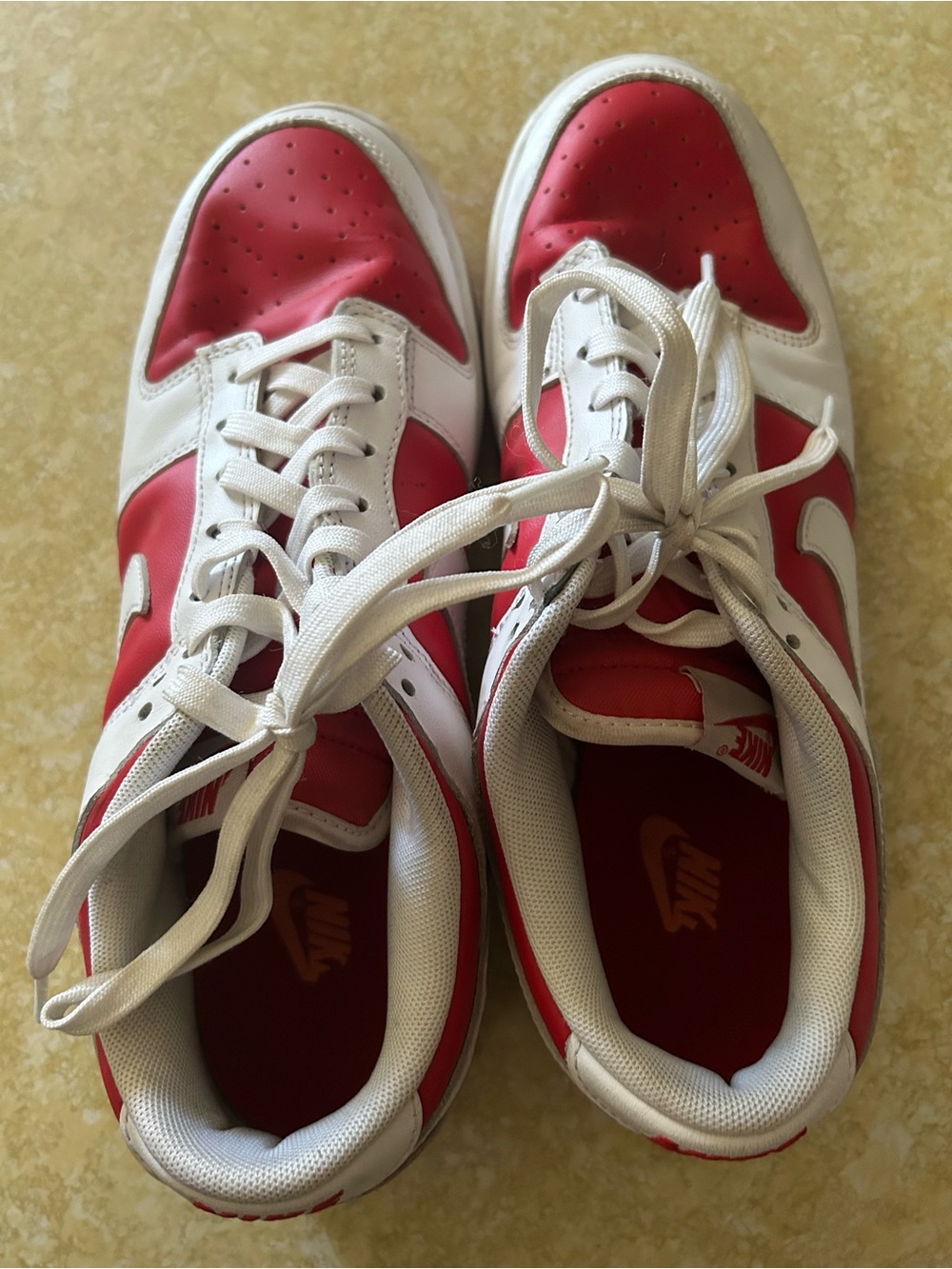 Nike Red and White Low Top Sneakers with Swoosh